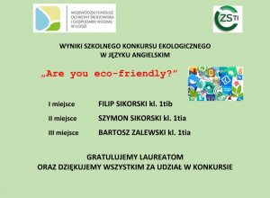 WYNIKI SZKOLNEGO KONKURSU EKOLOGICZNEGO W JĘZYKU ANGIELSKIM WYNIKI SZKOLNEGO KONKURSU EKOLOGICZNEGO W JĘZYKU ANGIELSKIM